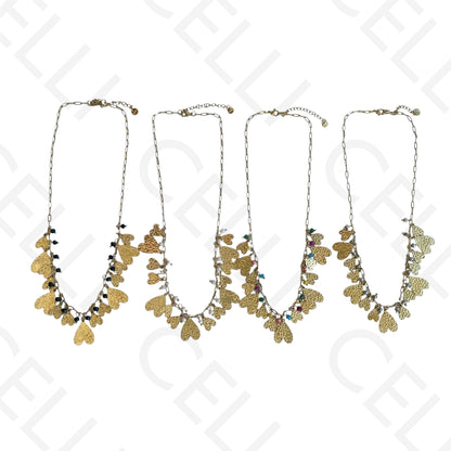 Colar de aço - multi pendentes de coração e cristais facetados