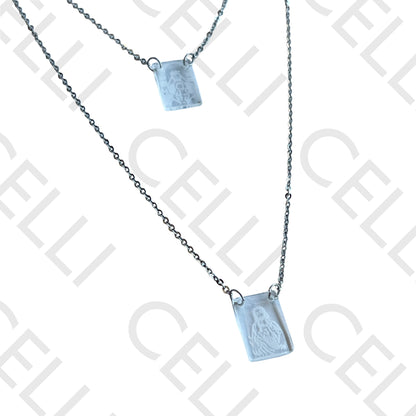 Steel Necklace - Escapulário with Transparent Glass Medal
