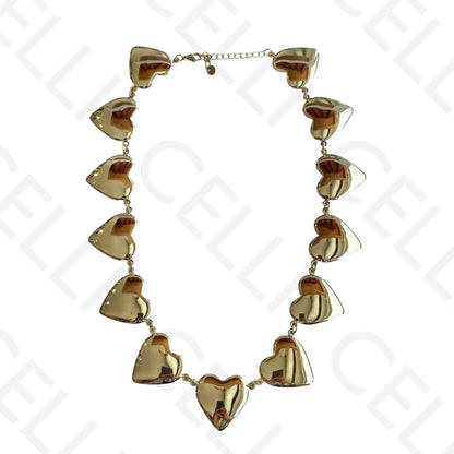 不锈钢项链 - 多颗心形奖牌