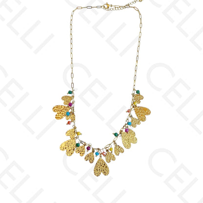 Colar de aço - multi pendentes de coração e cristais facetados