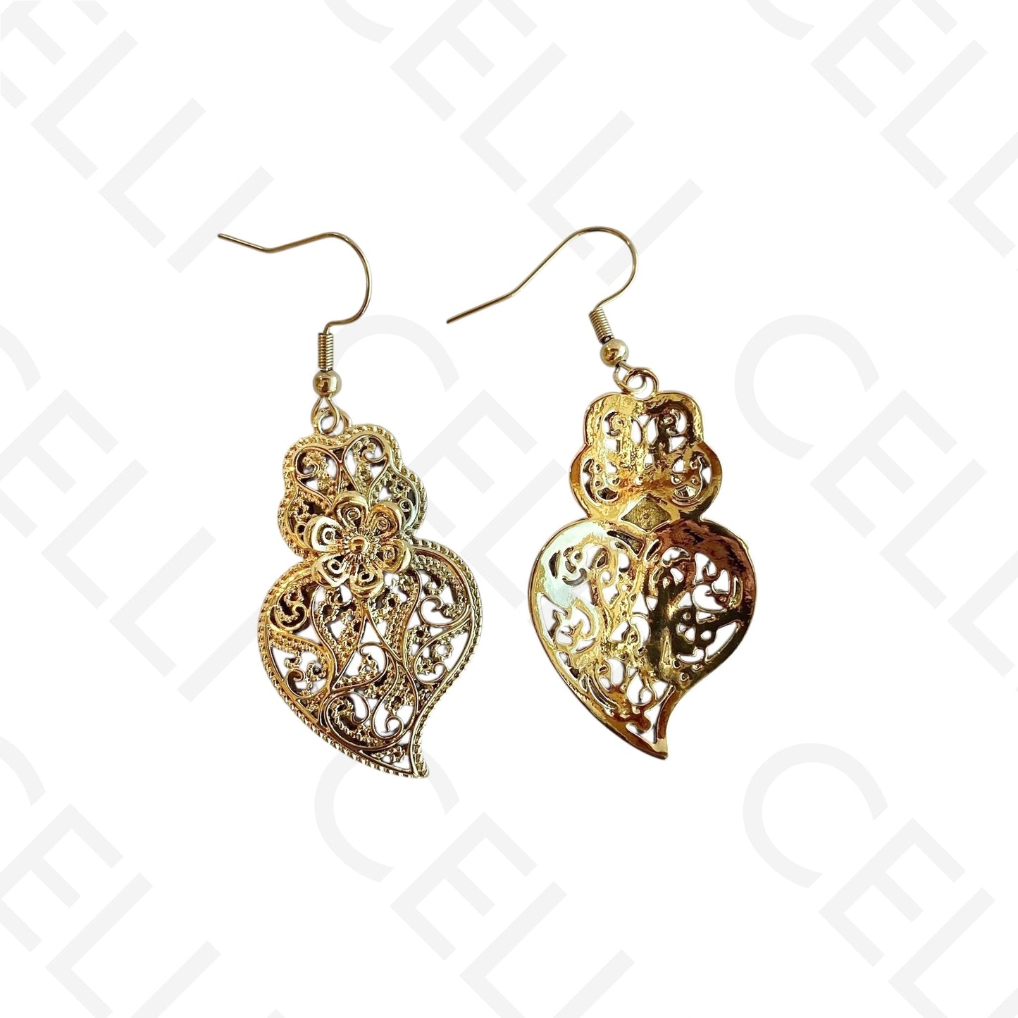 Colar/Brinco de aço -pérolas com pendente coração de viana