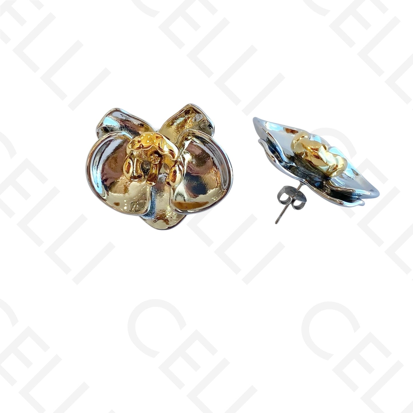 Colar/Brinco de aço - Orquídea