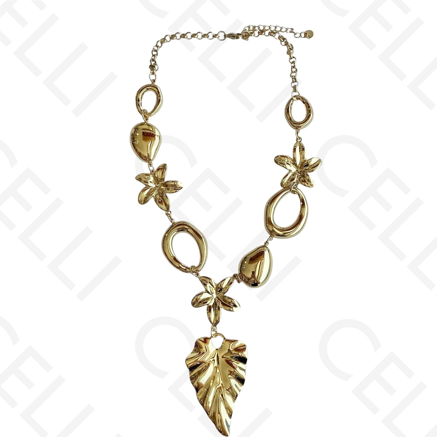 Colar de aço - folha e flores