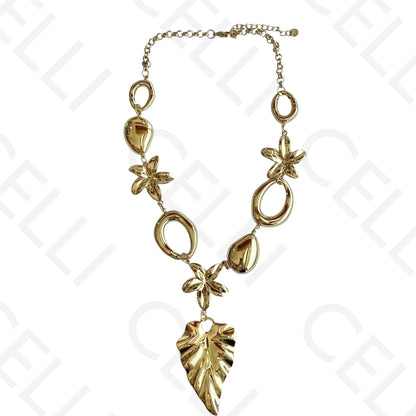 Colar de aço - folha e flores