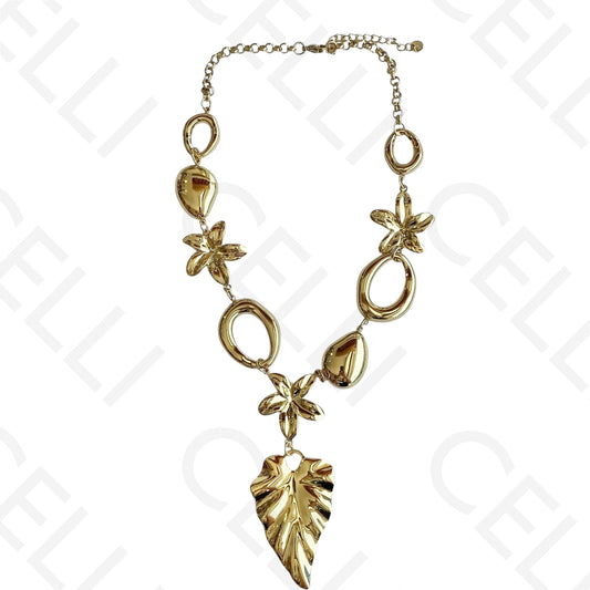 Colar de aço - folha e flores