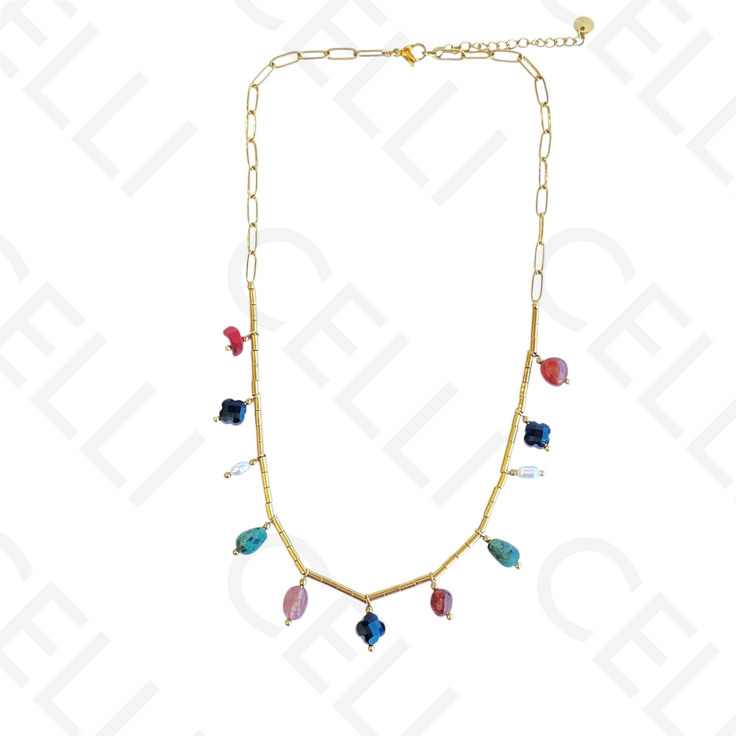 Steel necklace - multi pendants in natural stone