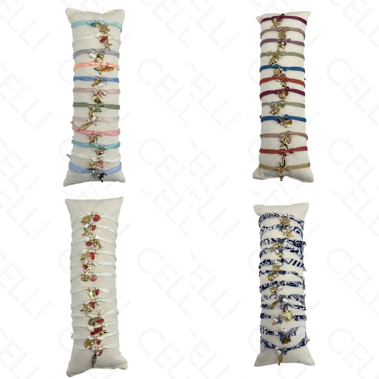 Set of Stainless Steel Bracelets (12 pcs.) - Fabric with steel pendant