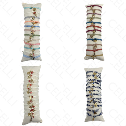 Set of Stainless Steel Bracelets (12 pcs.) - Fabric with steel pendant