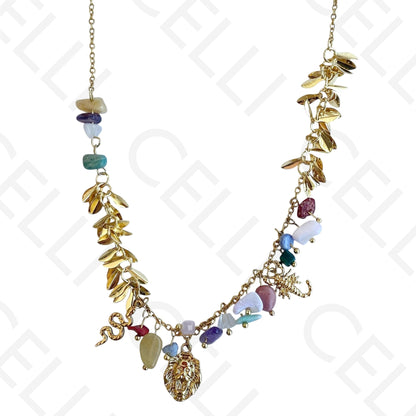 Colar de aço - pedras naturais com pendente leão