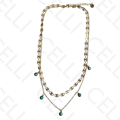 Double Steel Necklace/Bracelet - Green Evil Eye