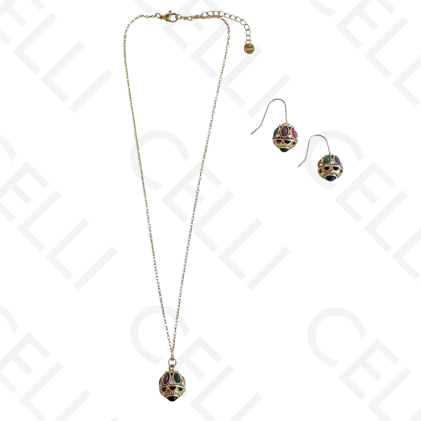 彩色椭圆吊坠钢制项链/耳环