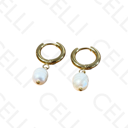 Brinco de Aço -  Argola com pérola de água doce