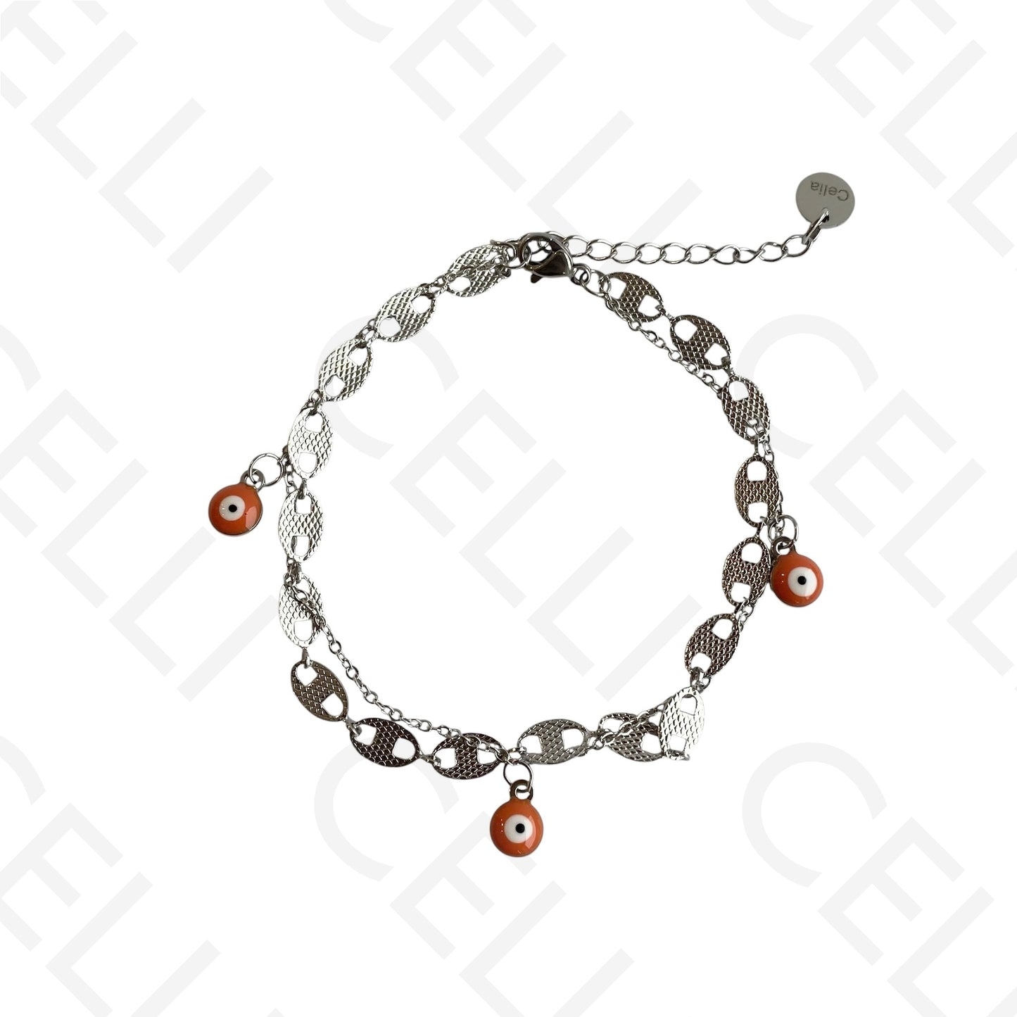 Double Steel Necklace/Bracelet - Orange Evil Eye