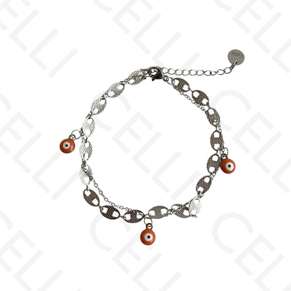 Double Steel Necklace/Bracelet - Orange Evil Eye