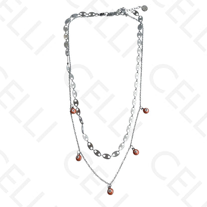 Double Steel Necklace/Bracelet - Orange Evil Eye