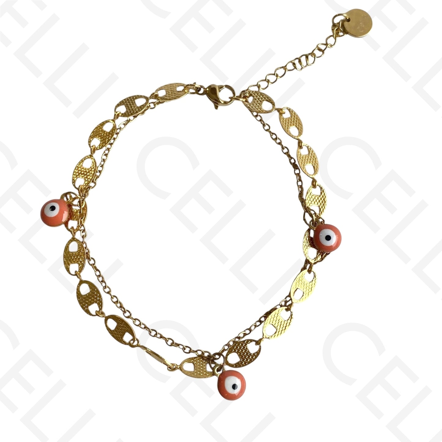 Double Steel Necklace/Bracelet - Orange Evil Eye