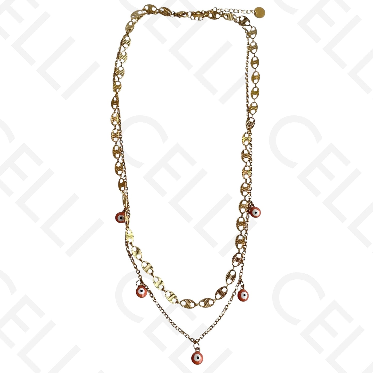 Double Steel Necklace/Bracelet - Orange Evil Eye