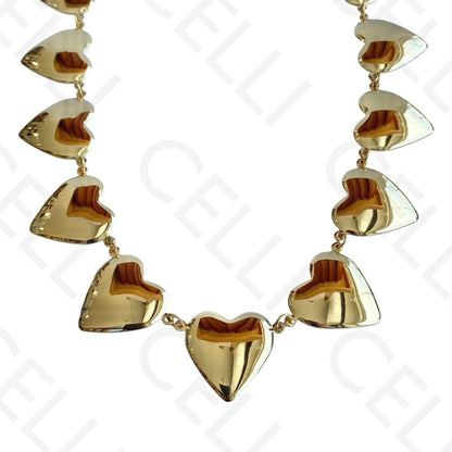 不锈钢项链 - 多颗心形奖牌