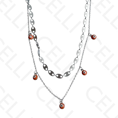 Double Steel Necklace/Bracelet - Orange Evil Eye
