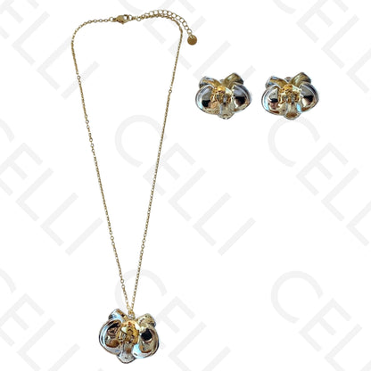 Colar/Brinco de aço - Orquídea