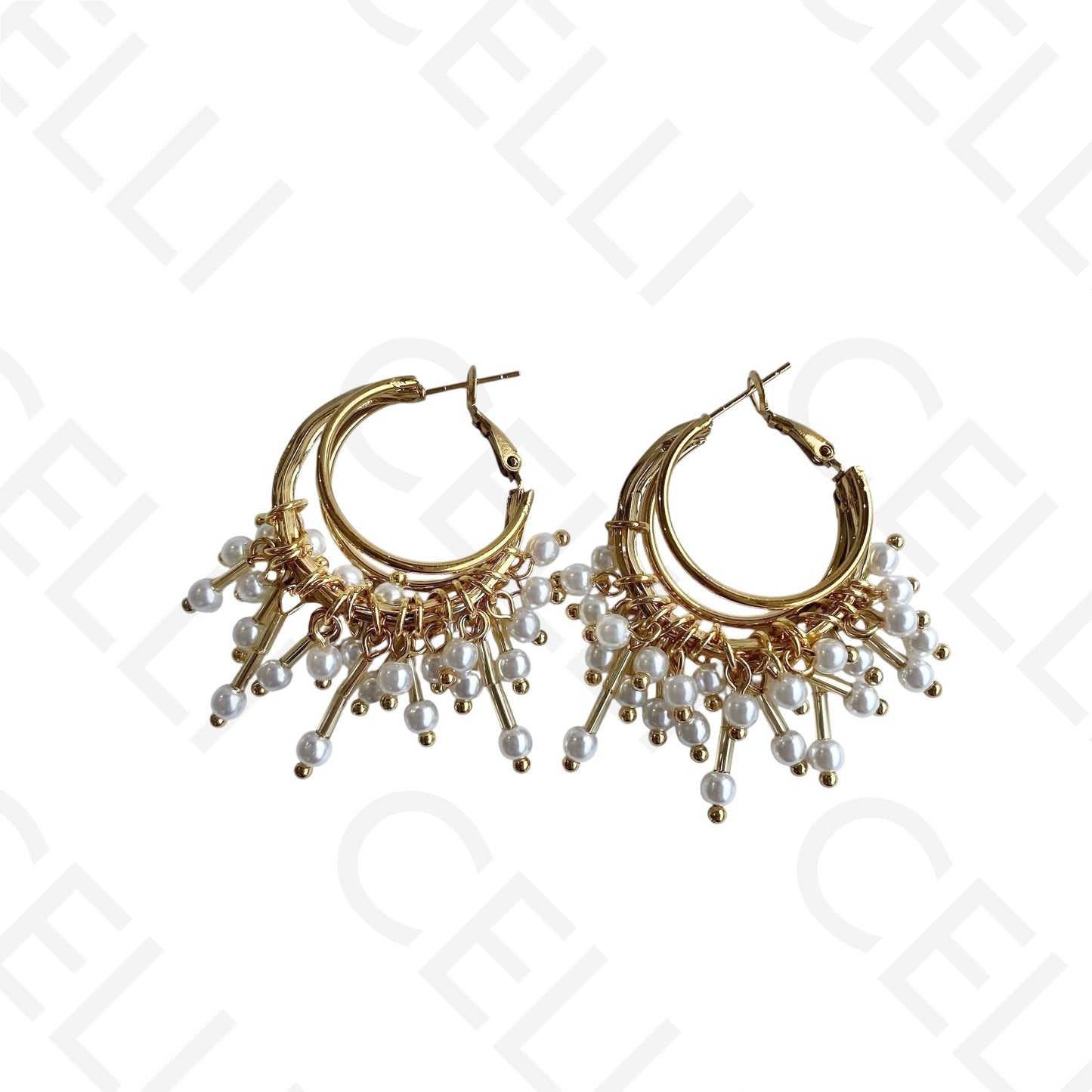 Brinco de aço - argola con perlas colgadas