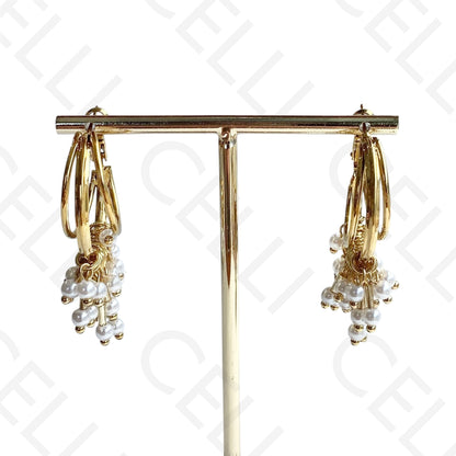 Brinco de aço - argola con perlas colgadas