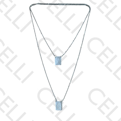 Steel Necklace - Escapulário with Transparent Glass Medal