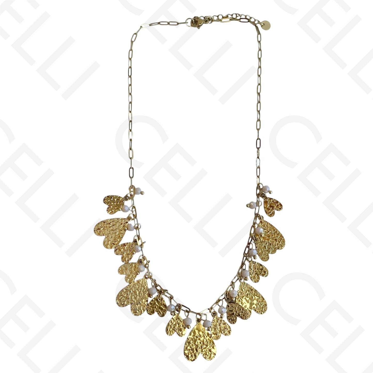 Colar de aço - multi pendentes de coração e cristais facetados