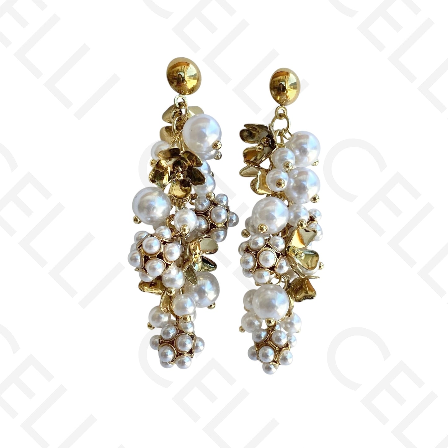 Brinco de aço - flor e pérolas