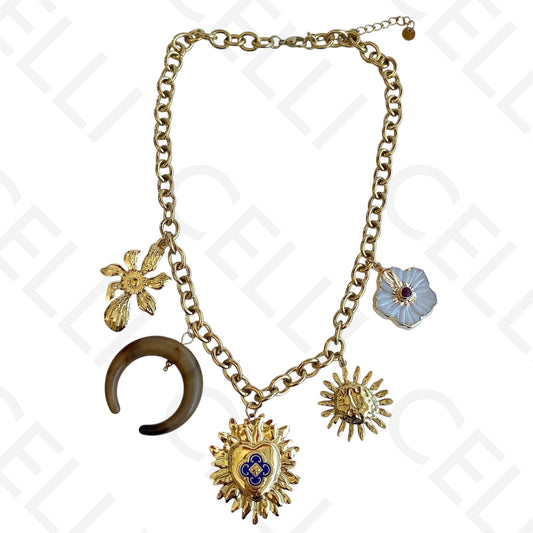 Colar de aço - multi pendentes sol e lua