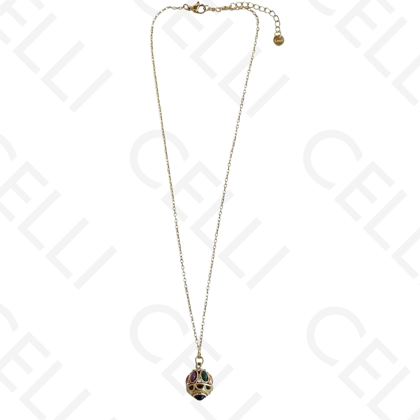 彩色椭圆吊坠钢制项链/耳环