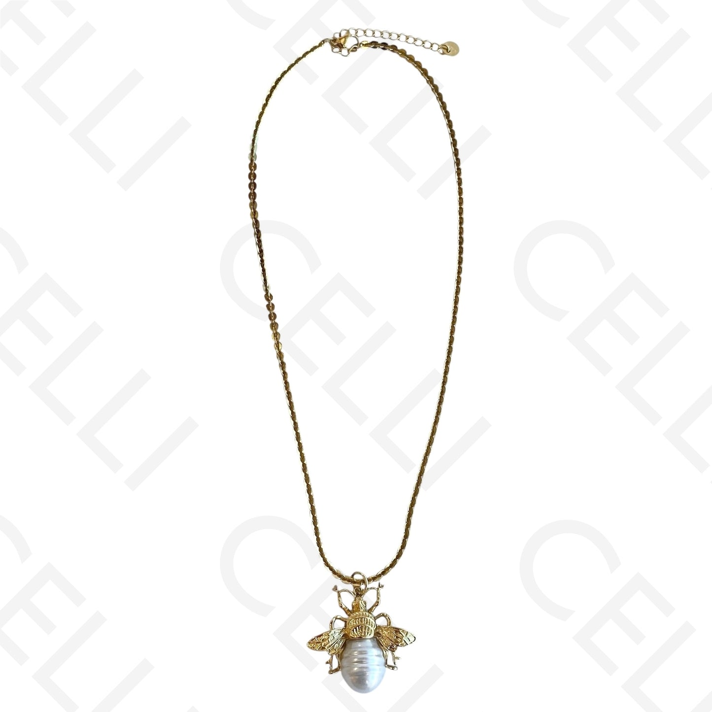 Necklace/Earring made of steel - bee with pearl