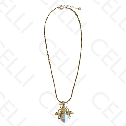 Necklace/Earring made of steel - bee with pearl