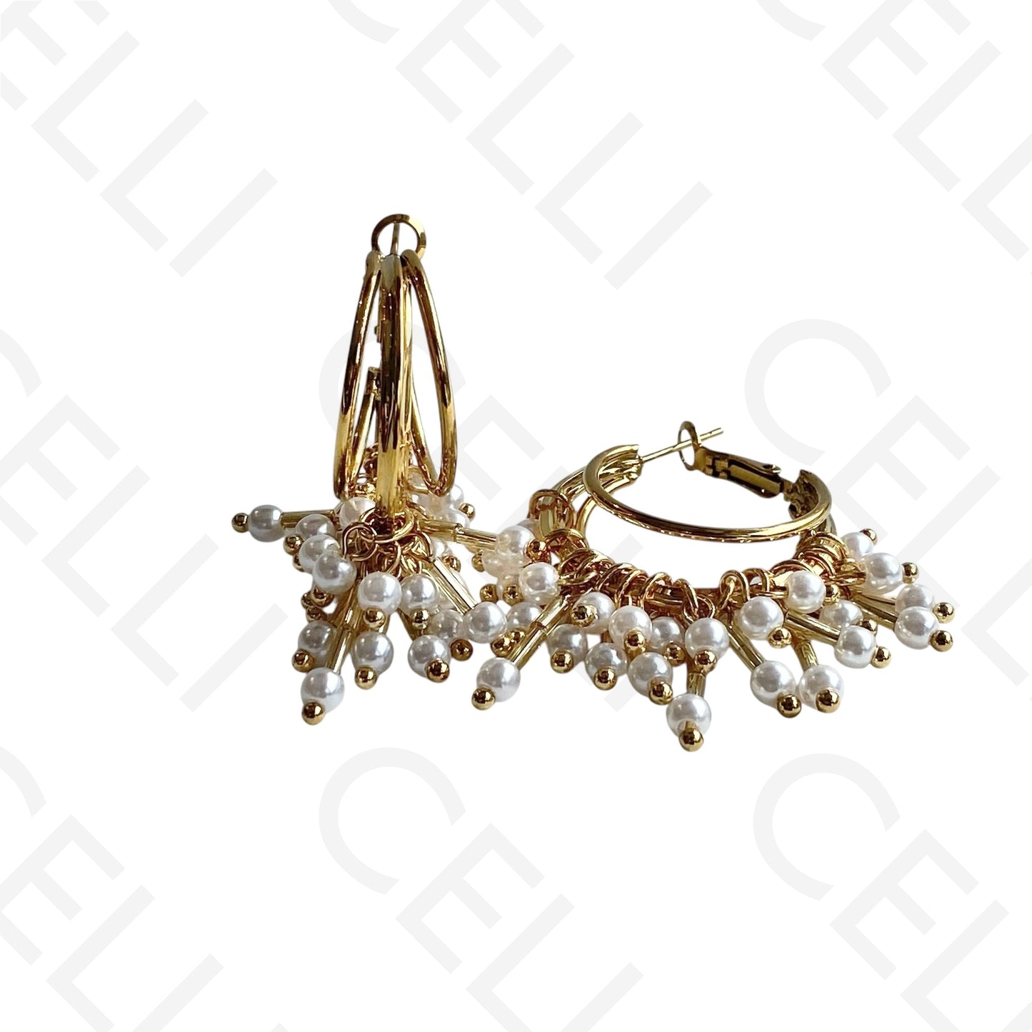 Brinco de aço - argola con perlas colgadas