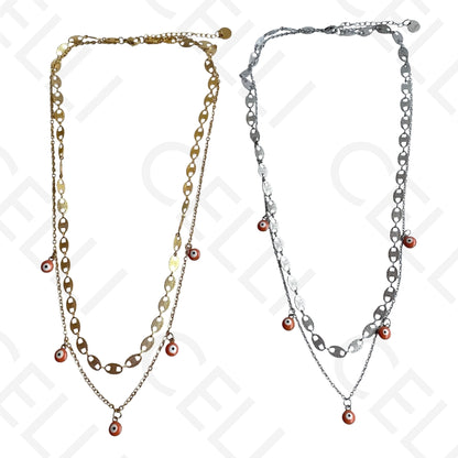 Double Steel Necklace/Bracelet - Orange Evil Eye