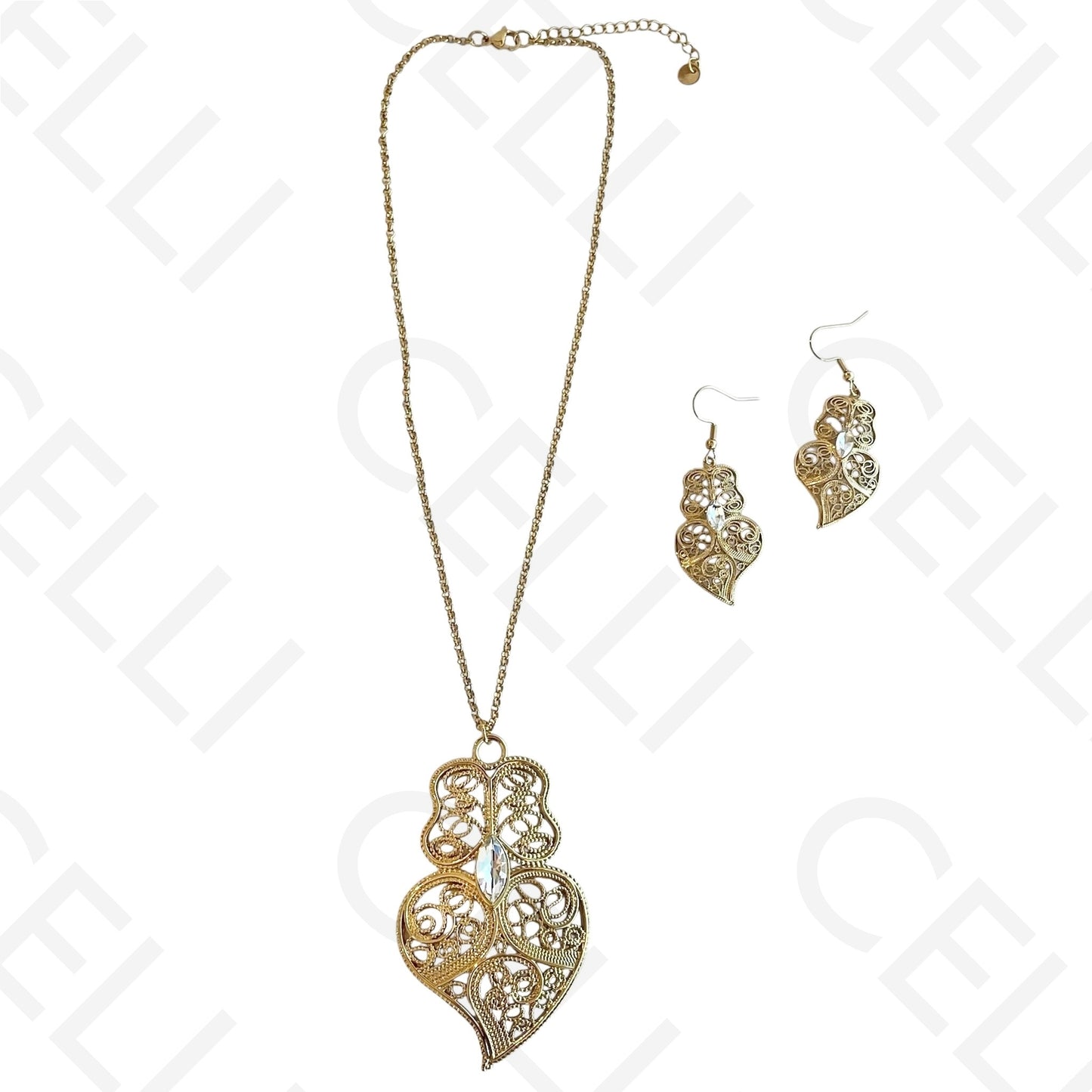 Colar/Brinco de aço - corazón de viana con circonia