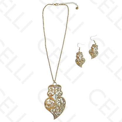 Colar/Brinco de aço - corazón de viana con circonia