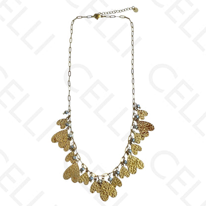 Colar de aço - multi pendentes de coração e cristais facetados