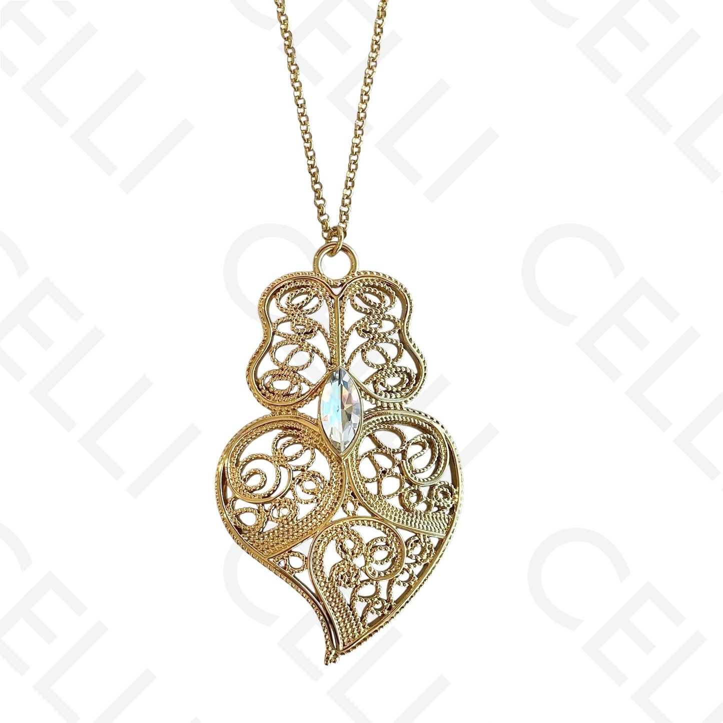 Colar/Brinco de aço - corazón de viana con circonia