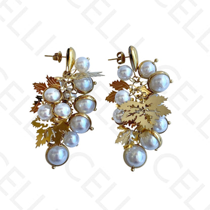 Brinco de aço - folhas y perlas