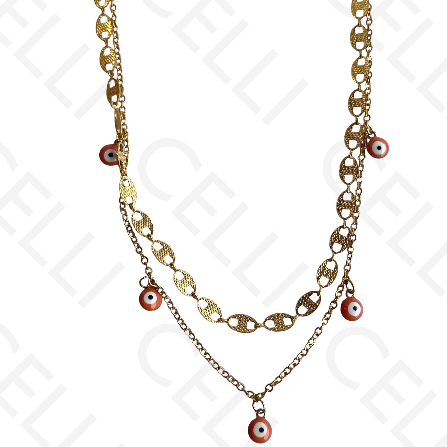 Double Steel Necklace/Bracelet - Orange Evil Eye