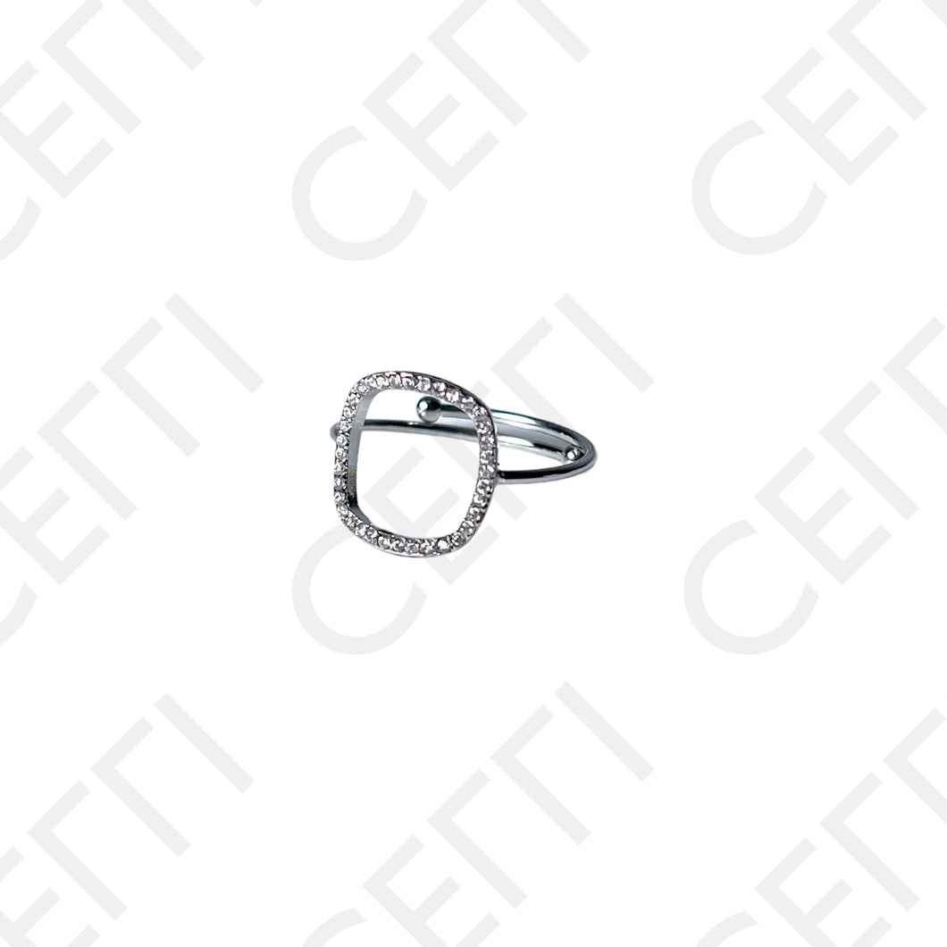 Anillo Acero - Cuadrado con diamantes