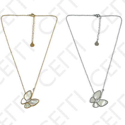 钢制项链 - 带珍珠母的蝴蝶