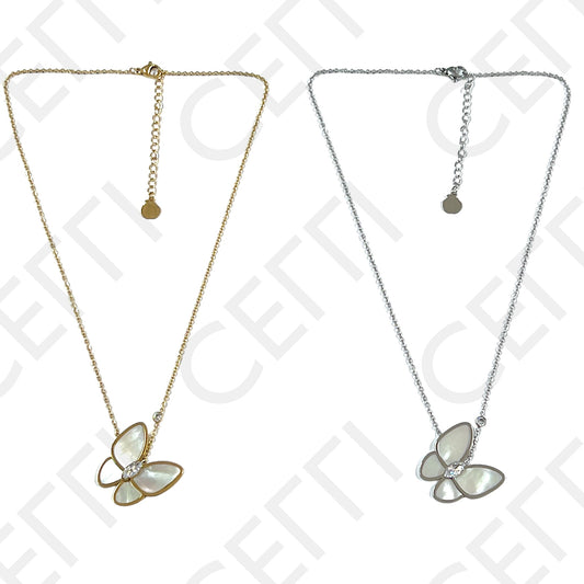 钢制项链 - 带珍珠母的蝴蝶