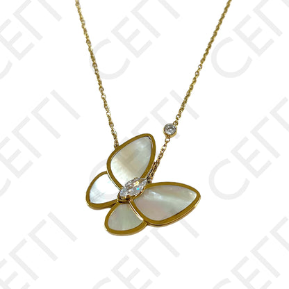 钢制项链 - 带珍珠母的蝴蝶