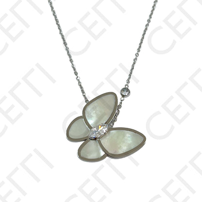 钢制项链 - 带珍珠母的蝴蝶