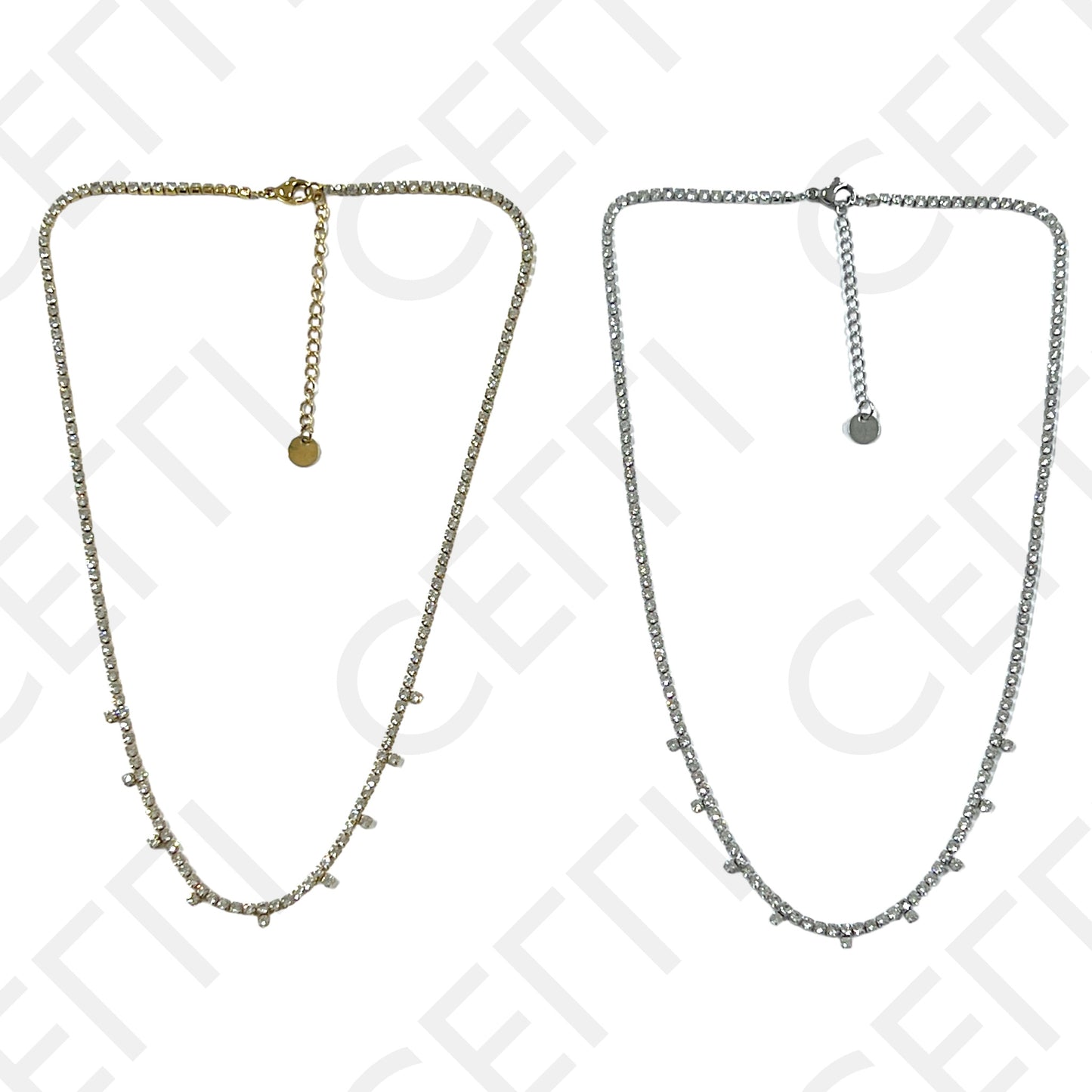 不锈钢项链 - 透明亮钻