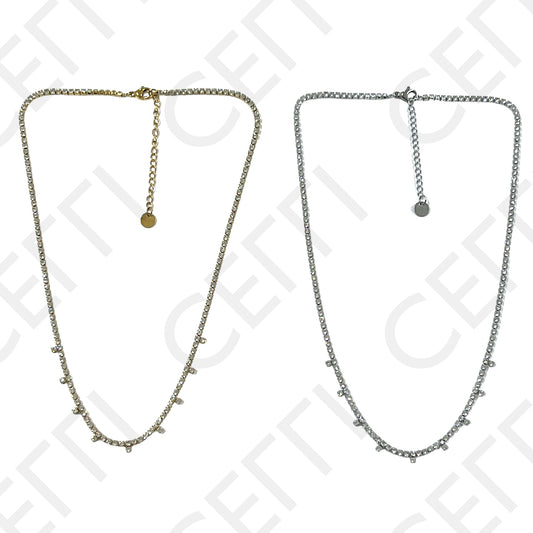 不锈钢项链 - 透明亮钻