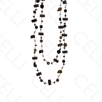 Colar de moda - comprido com entremeios madeira