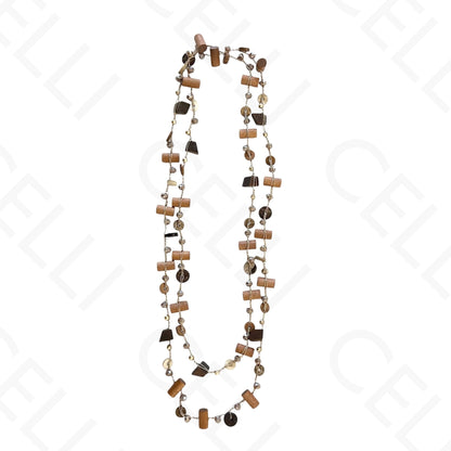 Colar de moda - comprido com entremeios madeira